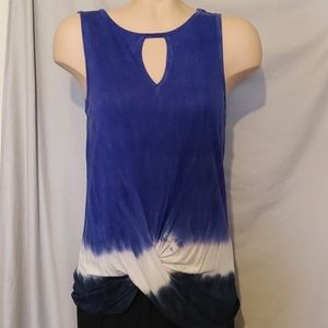 INC ombre` blue keyhole and twist front tank top
